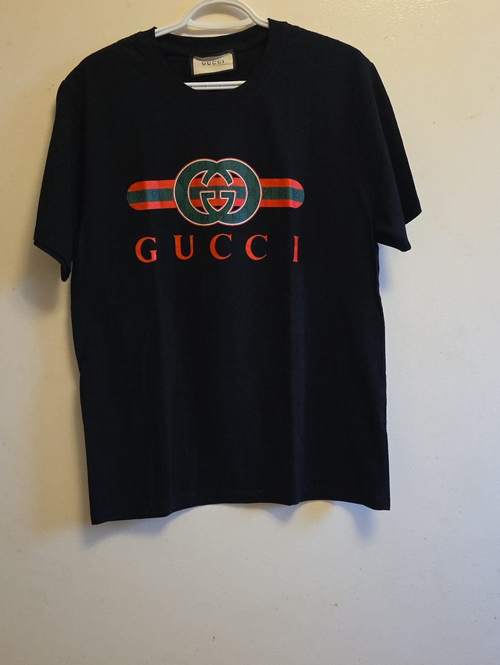 Gucci Black Tee with Red and Green Logo Stripe